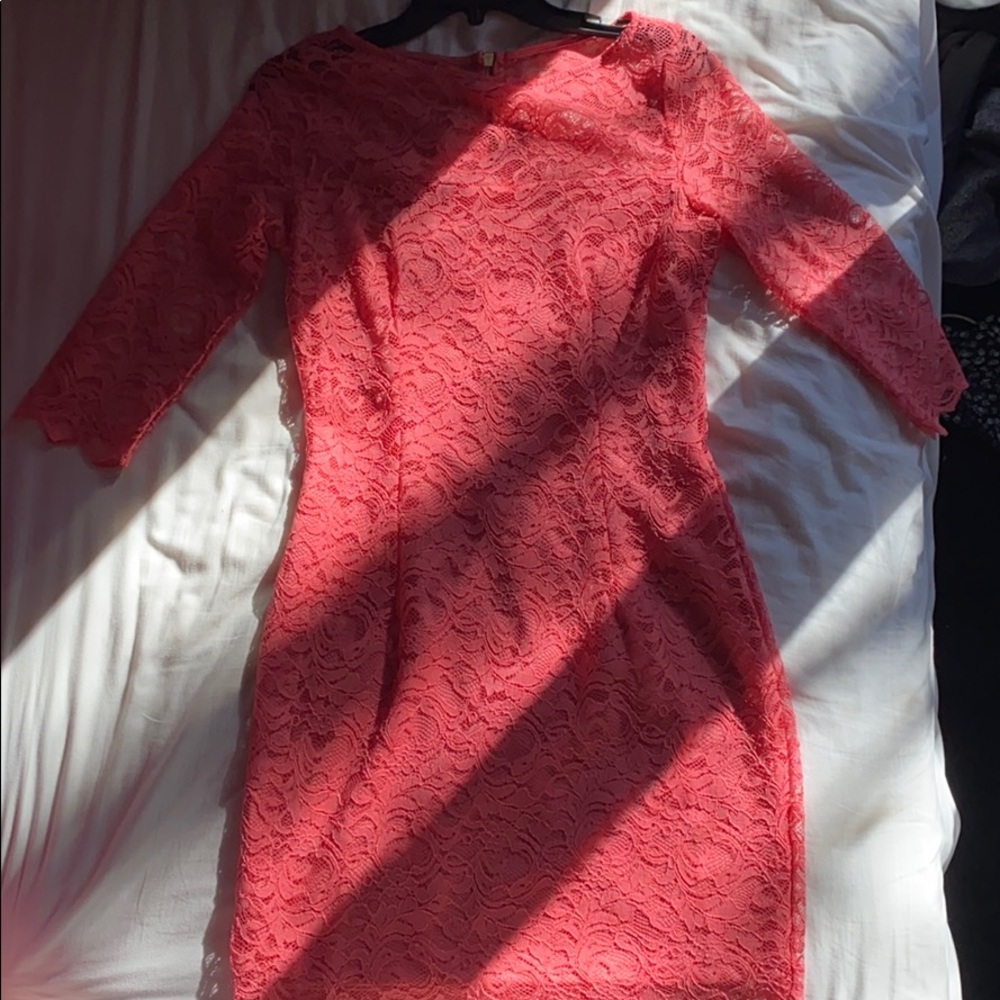 Coral Mid-Thigh Lace Dress